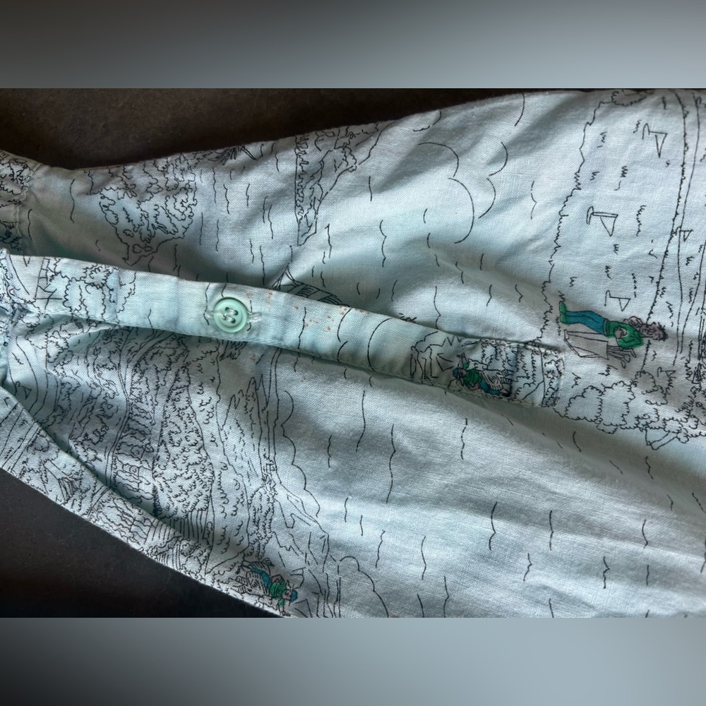 Vintage 1980’s Benetton aqua blue map print button up shirt looks like a M/L - Picture 7 of 9